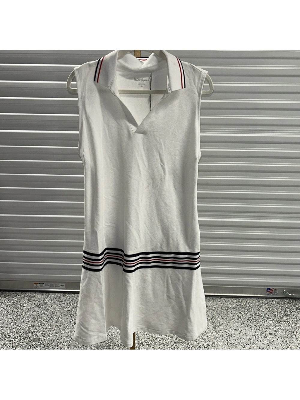 Walter Hagen White Sleeveless Polo Dress with Stripe Detail XL with dust